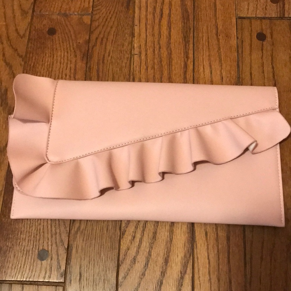 Boohoo Light Pink Ruffle Envelope Evening Clutch